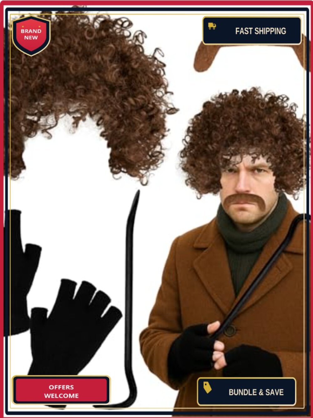 Men's Christmas Movie Cosplay Costume Accessory Set Wig Hat Mustache Gloves